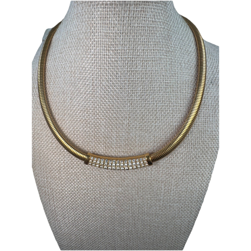 Vintage Swarovski Goldtone Collar Necklace Pave Crystal Bar Signed Elegant